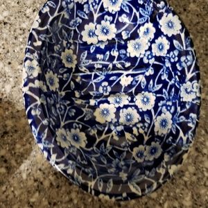 Vintage Blue Calico Burleigh England Oval Soap Dis